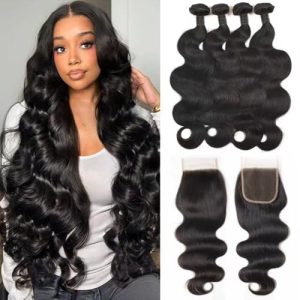 DDODLA Body Wave Human Hair Bundles with HD Lace Closure