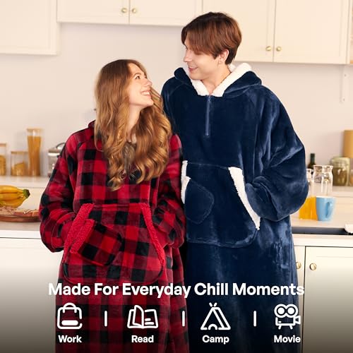 Giggling Getup Plaid Wearable Blanket Hoodie with Pocket - Image 6