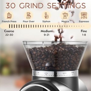 Electric Conical Burr Grinder: 30 Settings, Touchscreen