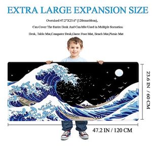 MEWOOCUE XL Gaming Mouse Pad – Kanagawa Sea Wave Design