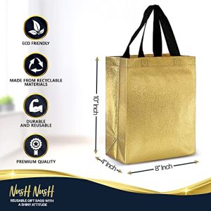 Nush Nush Gold Gift Bags – 12 Medium Reusable Bags (8x4x10)