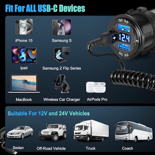 12V USB C Car Charger: 78W 4-Port PD30W & QC18W Adapter - Image 5