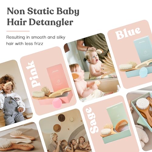 Ullabelle Baby Hair Brush & Comb Set - Soft Natural Wood (Pink) - Image 6