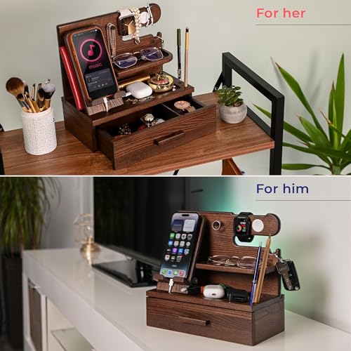 Wood Phone Docking Station with Drawer & Organizer - Bourbon - Image 4