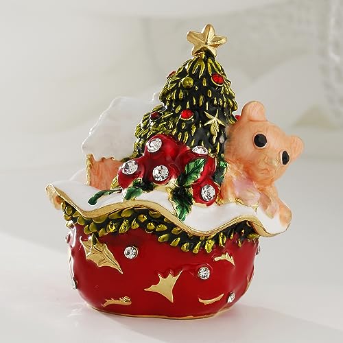 Hand Painted Enamel Christmas House Trinket Box - Jewelry Organizer - Image 2