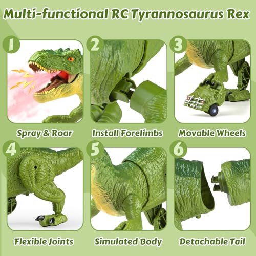 RC T-Rex Dinosaur Toy: Roar, Spray & Light for Kids 3-12 - Image 6