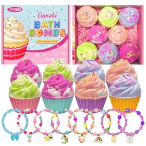 8 Cupcake Bath Bombs for Girls with Surprise Jewelry