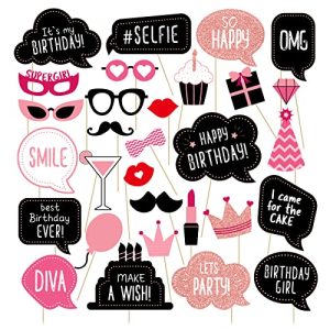 30PC Rose Gold Birthday Photo Booth Props for Women