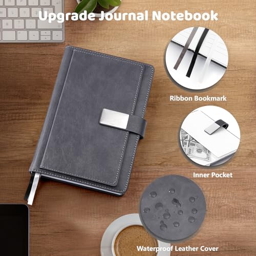 Executive A5 Lined Journal - Hard Cover Leather, Gray - Image 3