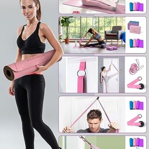 Pink Yoga Mat Set for Beginners – Thick & High Density
