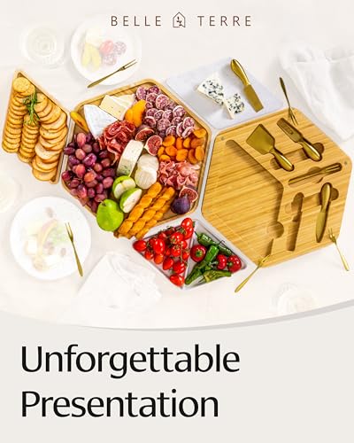 Premium Bamboo Cheese Board & Knife Set - Gold Cutlery - Image 3