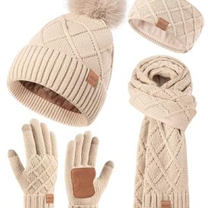 Women’s Winter 4-in-1 Set: Beanie, Scarf, Gloves, Headband