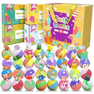 32 Pack Kids Bath Bombs with Land & Sea Animal Toys