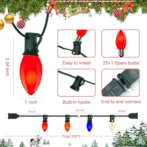 Vintage C9 LED Christmas Lights - 25ft Multicolor Outdoor - Image 2