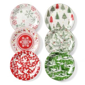 Metahom Christmas Dinner Plate Set – Ceramic 6-Piece