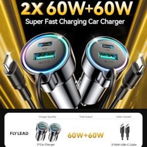 2-Pack 60W USB-C Fast Car Charger with Coiled Cable
