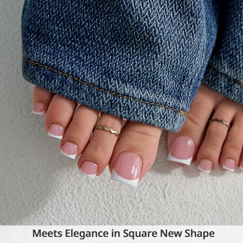 BTArtbox Lamp-Curable French Tip Square Press On Toenails - Image 4