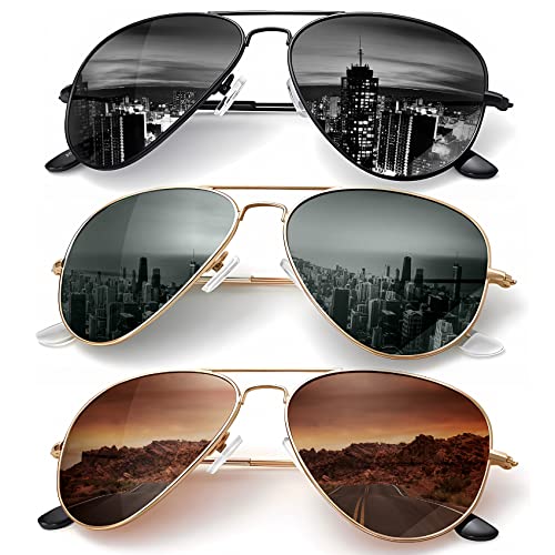 KALIYADI Classic Aviator Polarized Sunglasses (3 Pack)