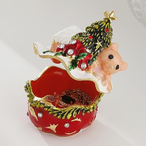 Hand Painted Enamel Christmas House Trinket Box - Jewelry Organizer - Image 5