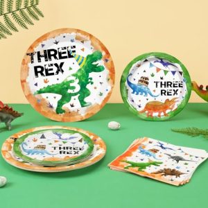 Dinosaur 3rd Birthday Party Supplies – Watercolor Dino Tableware