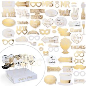60PC Wedding Photo Booth Props – Gold Foil & Funny Signs