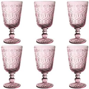 Taganov Vintage Purple Embossed Wine Goblets – Set of 6