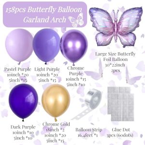 Purple Butterfly Balloon Arch Kit – 158 Pcs Party Decor