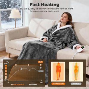 Wearable Heated Blanket: Sleeves, Foot Pocket, 8 Heat, 12 Hr