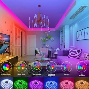 HRDJ 65ft RGB LED Strip Lights: Music Sync for Room Decor