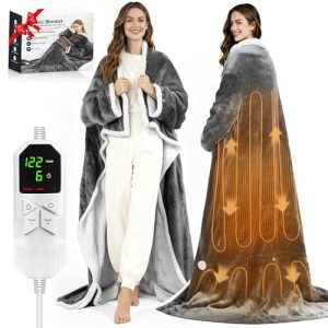 Wearable Heated Blanket: Sleeves, Foot Pocket, 8 Heat, 12 Hr