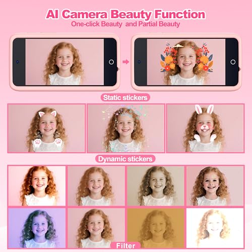 Kids AI Digital Camera with WiFi & Touch Screen HD - Pink - Image 5