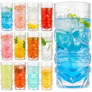 Claplante Tiki Glasses Set of 12 – 14 oz Modern Bar Cups