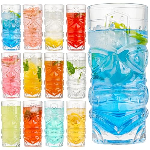 Claplante Tiki Glasses Set of 12 - 14 oz Modern Bar Cups