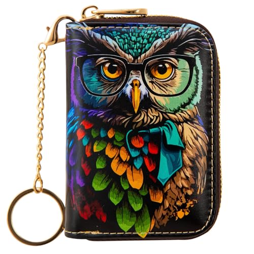 ANNAMISSI Women's Slim RFID Trifold Wallet - Owl Design