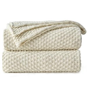 Longhui Cream Cotton Knit Throw – Soft, Cozy 51×63″ Blanket