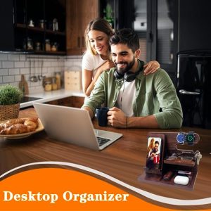 Dark Brown Wood Phone Docking Station & Organizer