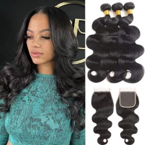 10A Brazilian Body Wave Human Hair Bundles with HD Closure