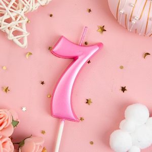 Elegant Pink Number 7 Birthday Cake Candle