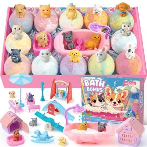 Toylink 12 Pack Kids Bath Bombs with Dog & Cat Toys