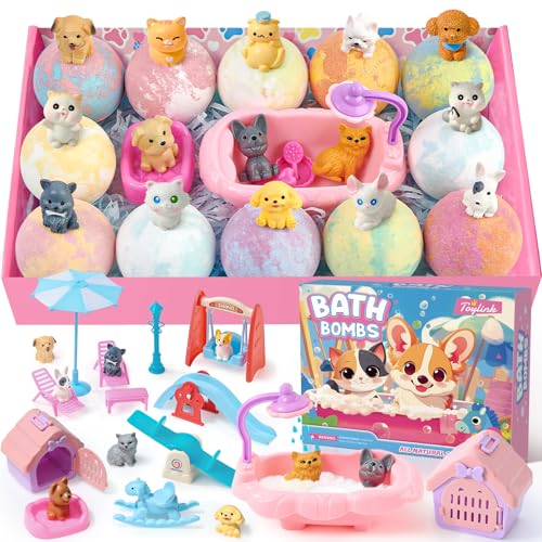 Toylink 12 Pack Kids Bath Bombs with Dog & Cat Toys