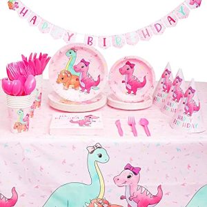 Pink Baby Girl Dinosaur Birthday Party Supplies (195 Pc)