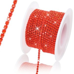 Rytenz 2MM Rhinestone Chain Trim – 10 Yards, Red-Orange