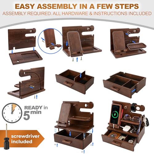 Wood Phone Docking Station with Drawer & Organizer - Bourbon - Image 8