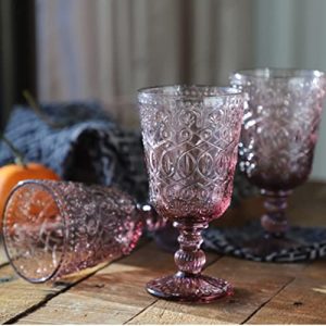Taganov Vintage Purple Embossed Wine Goblets – Set of 6