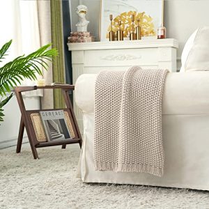 Beige Organic Cotton Chunky Knit Throw – 51×63″ Lightweight