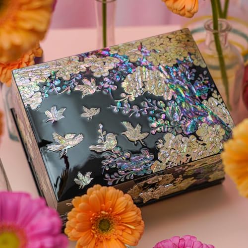 Handcrafted Mother-of-Pearl Jewelry Box - Bird & Floral - Image 2