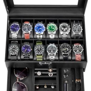 BEWISHOME 12-Slot Watch Box – Men’s Display & Storage Case