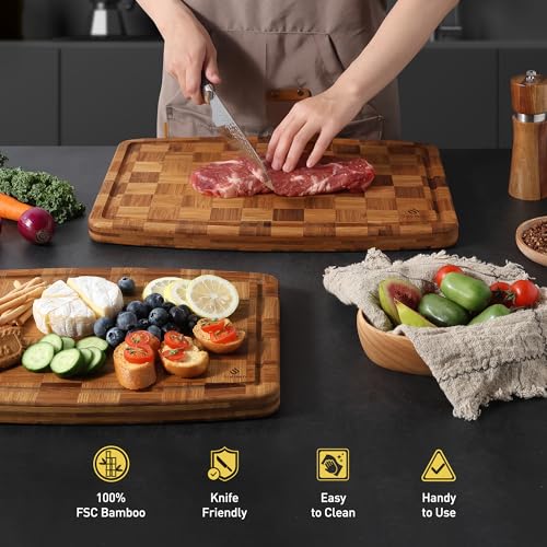 2-Pack Heavy Duty Bamboo Cutting Board Set - Non-Slip, Over Sink - Image 8