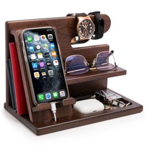 Bourbon Brown Wood Phone Docking Station & Organizer