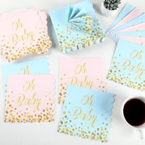 120pc Gender Reveal Pink Blue Gold Polka Dot Napkins